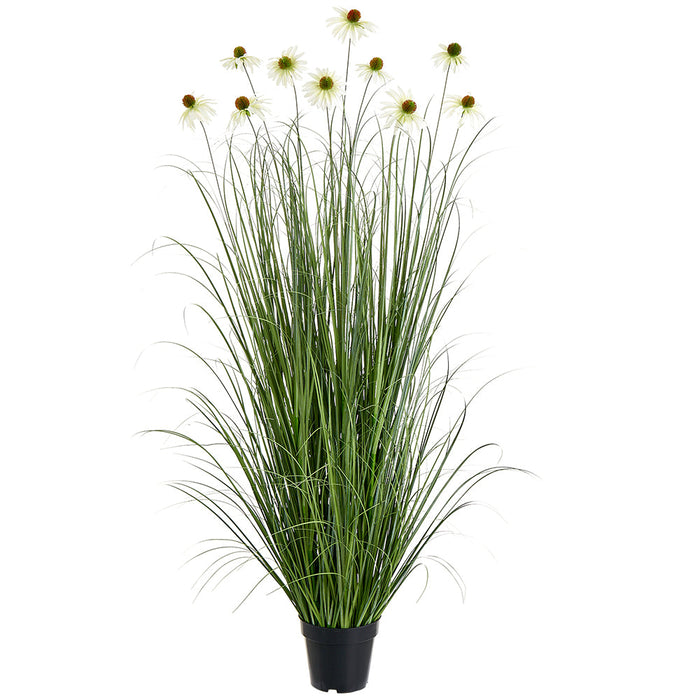 4'11" Black-Eyed Susan Flowering Grass Artificial Plant w/Plastic Pot -White (Pack of 4) - LQG859-WH