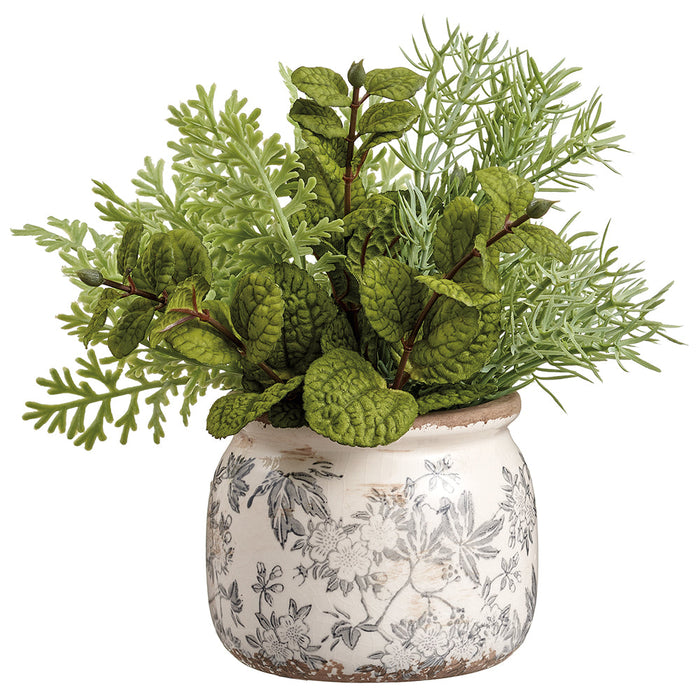 8.5" Mixed Herb Artificial Plant w/Ceramic Vase -Green/Gray (Pack of 2) - LQH438-GR/GY