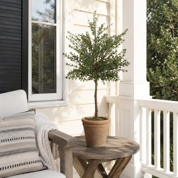 23" Outdoor UV-Resistant Artificial Myrtle Ball-Shaped Topiary w/Clay Pot -Green (Pack of 2) - LQM409-GR