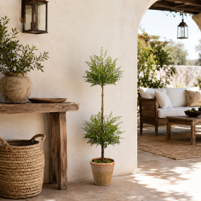 41" Outdoor UV-Resistant Artificial Double Myrtle Ball-Shaped Topiary w/Clay Pot -Green (Pack of 2) - LQM411-GR