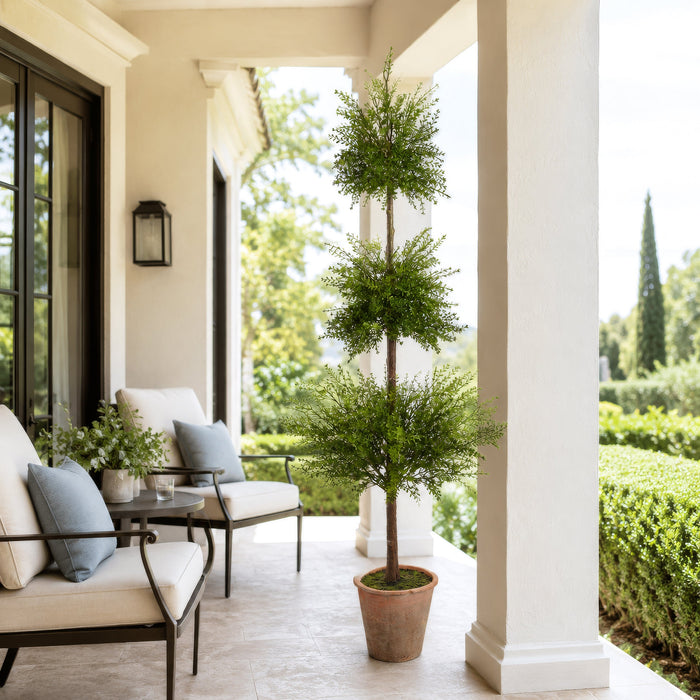 68" Outdoor UV-Resistant Artificial Triple Myrtle Ball-Shaped Topiary w/Clay Pot -Green - LQM412-GR
