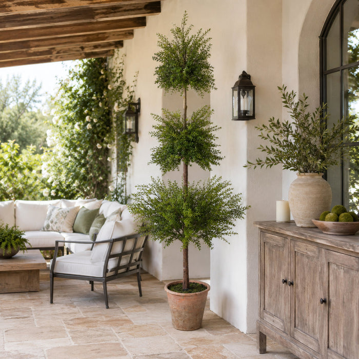 68" Outdoor UV-Resistant Artificial Triple Myrtle Ball-Shaped Topiary w/Clay Pot -Green - LQM412-GR