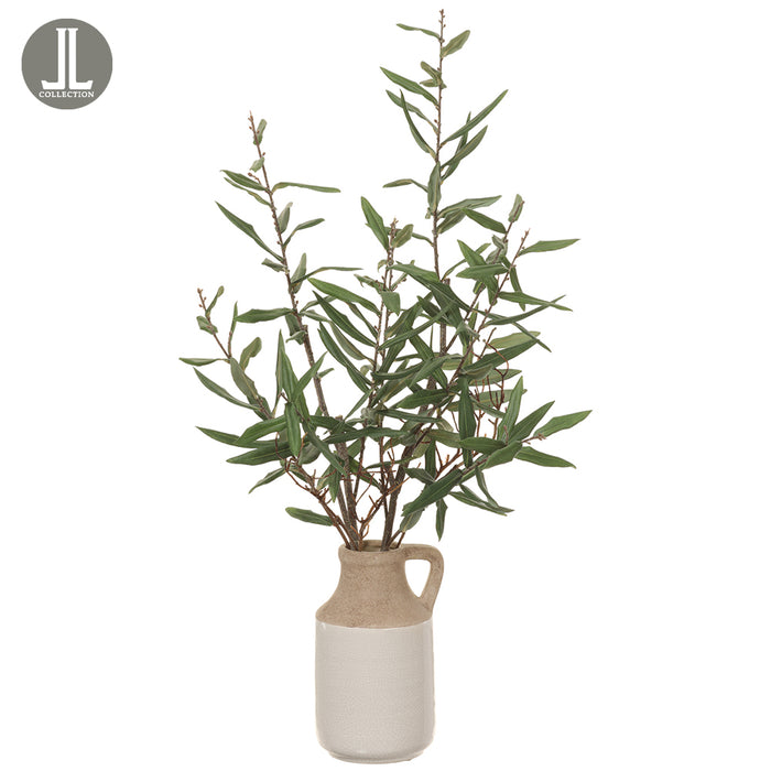 31" Silk Olive Leaf Stem Plant w/Ceramic Pitcher -Green (pack of 2) - LQO772-GR