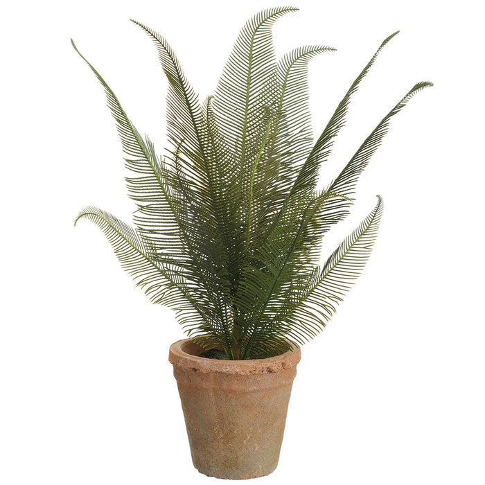 18" Cycas Palm Silk Plant w/Clay Pot -Green (Pack of 4) - LQP033-GR