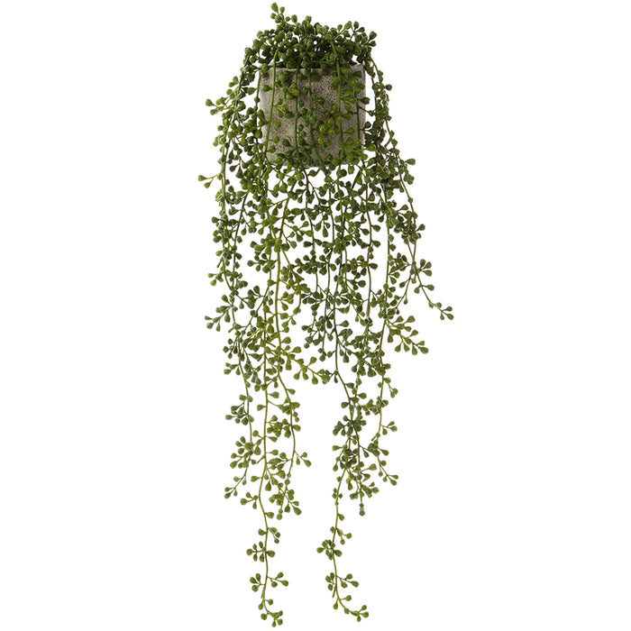 25" Hanging String Of Pearls Artificial Plant w/Cement Pot -Green (pack of 4) - LQS229-GR