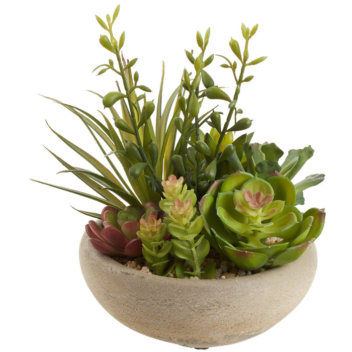 8" Mixed Succulent Garden Artificial Plant w/Cement Pot -2 Tone Green (Pack of 4) - LQS271-GR/TT