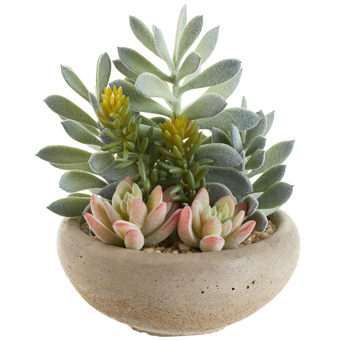 7.5" Mixed Succulent Garden Artificial Plant w/Cement Pot -Green/Coral (Pack of 4) - LQS272-GR/CO