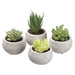 3.5" Set Of Assorted Succulent Artificial Plants w/Cement Pots -2 Tone Green (pack of 3) - LQS590-GR/TT