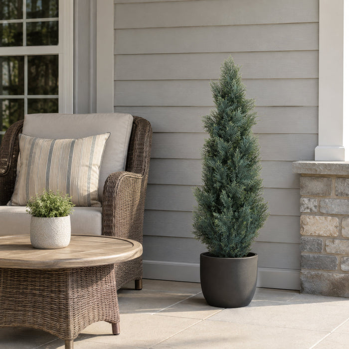 4' Outdoor UV-Resistant Artificial Cedar Cone-Shaped Topiary -Green/Gray (Pack of 2) - LRC123-GR/GY