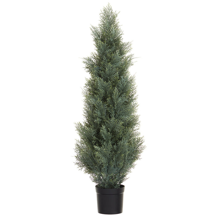 4' Outdoor UV-Resistant Artificial Cedar Cone-Shaped Topiary -Green/Gray (Pack of 2) - LRC123-GR/GY