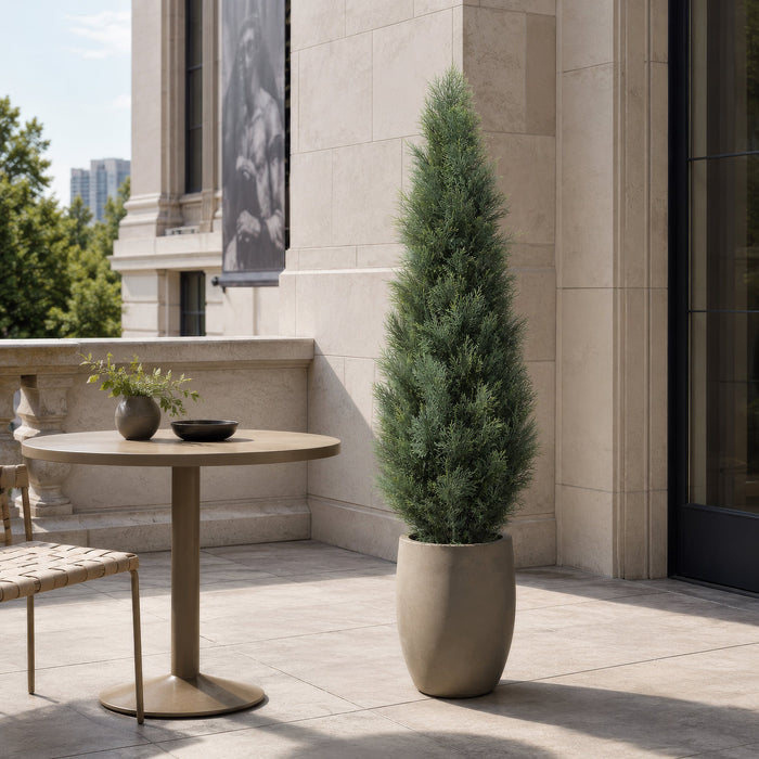 5' Outdoor UV-Resistant Artificial Cedar Cone-Shaped Topiary -Green/Gray (Pack of 2) - LRC125-GR/GY