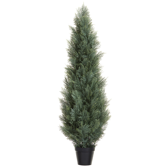 5' Outdoor UV-Resistant Artificial Cedar Cone-Shaped Topiary -Green/Gray (Pack of 2) - LRC125-GR/GY