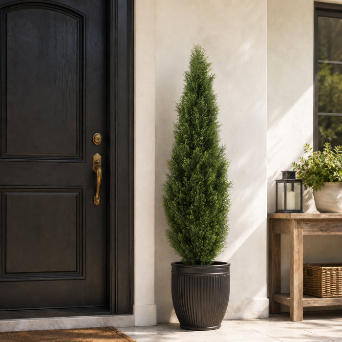 5' Outdoor UV-Resistant Artificial Cedar Cone-Shaped Topiary -Green (Pack of 2) - LRC126-GR
