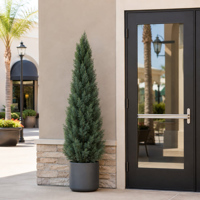 6' Outdoor UV-Resistant Artificial Cedar Cone-Shaped Topiary -Green/Gray - LRC127-GR/GY