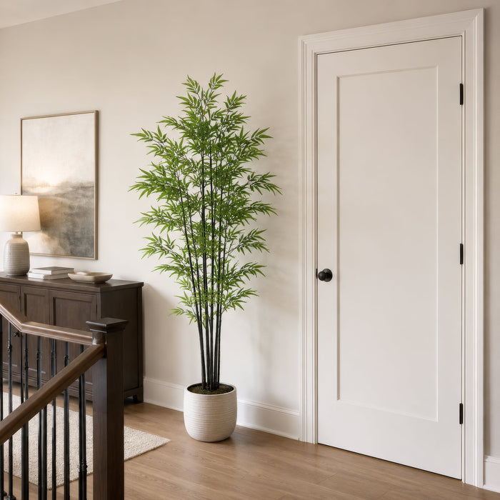 6' Black Bamboo Silk Tree w/Pot -1,440 Leaves -Green - LZB066-GR