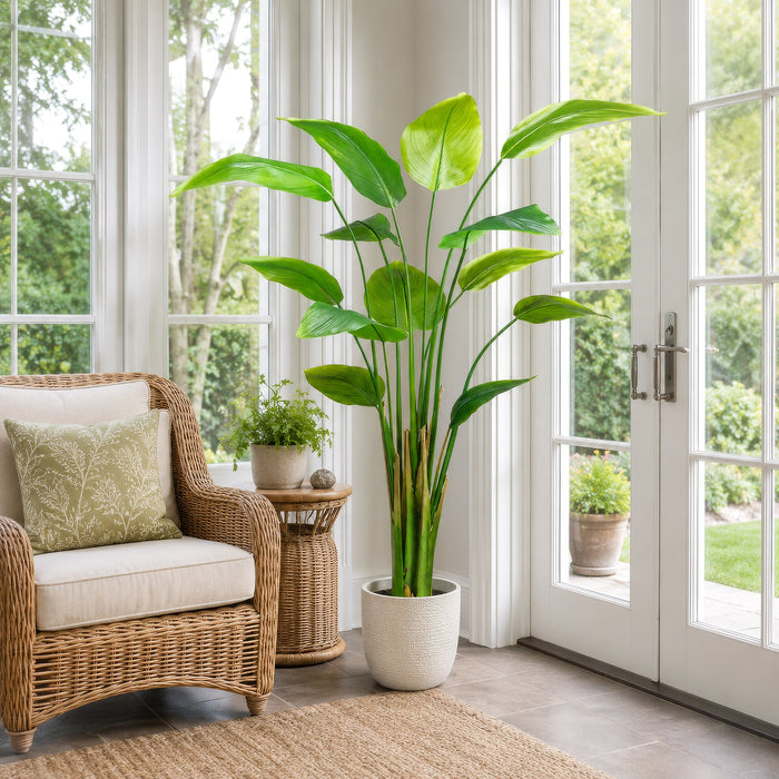 6' Silk Banana Leaf Plant w/Plastic Pot -Green (Pack of 2) - LTB216-GR