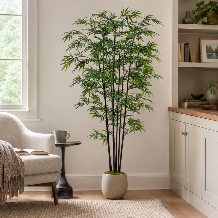 7' Black Bamboo Silk Tree w/Pot -1,980 Leaves -Green (Pack of 2) - LTB457-GR