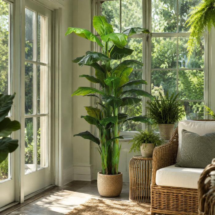 7'6" Banana Silk Plant w/Pot -Green (Pack of 2) - LTB517-GR