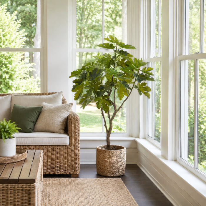 5' Fig Leaf Silk Tree w/Pot -Green (Pack of 2) - LTF566-GR