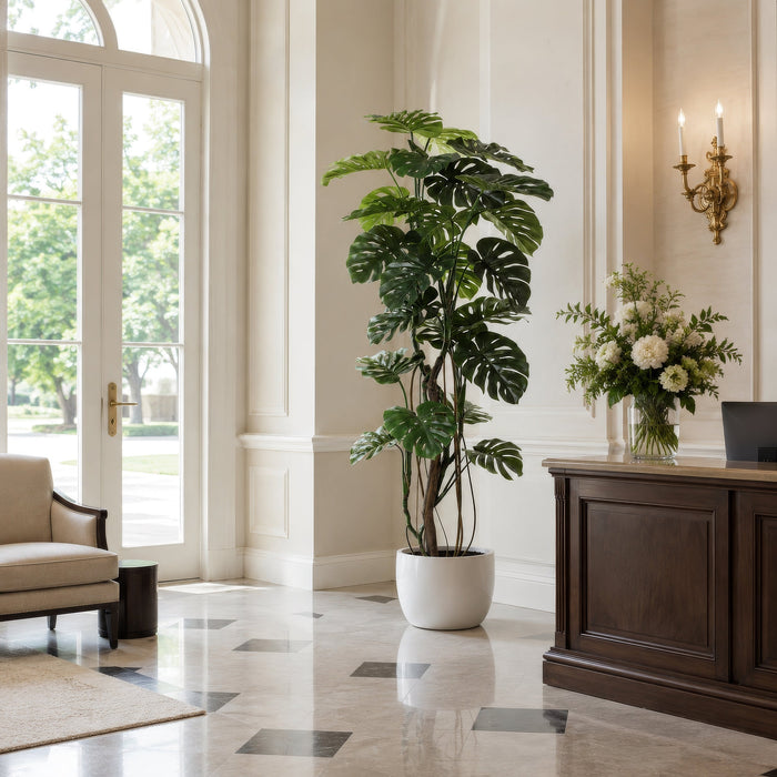 6'10" Split Leaf Philodendron Monstera Silk Plant w/Pot -Green - LTM210-GR