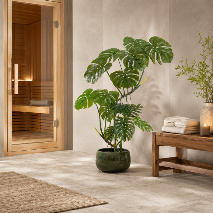 5' Split Philodendron Monstera Silk Plant w/Pot -Green (Pack of 2) - LTM335-GR