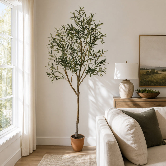 7' Silk Olive Tree w/Cement Pot -Green - LTO140-GR