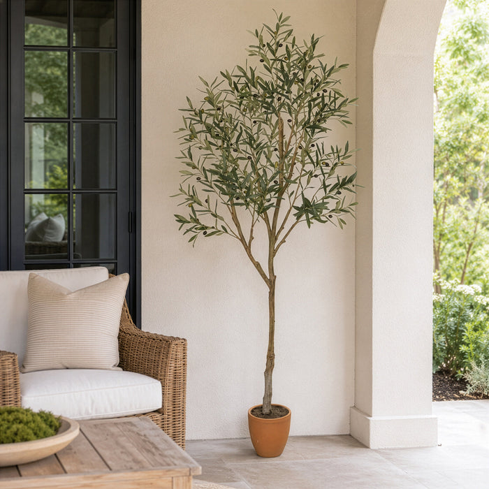 7' Silk Olive Tree w/Cement Pot -Green - LTO140-GR