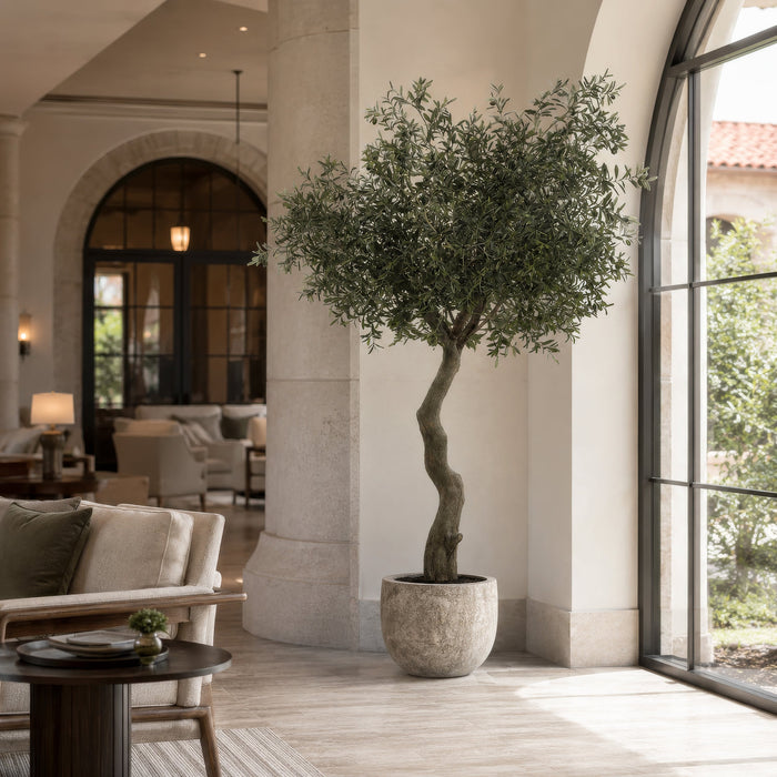 7' Olive Silk Tree w/Pot -Green/Black - LTO187-GR/BK
