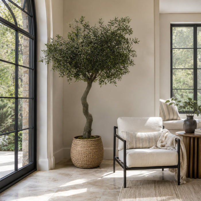 7' Olive Silk Tree w/Pot -Green/Black - LTO187-GR/BK