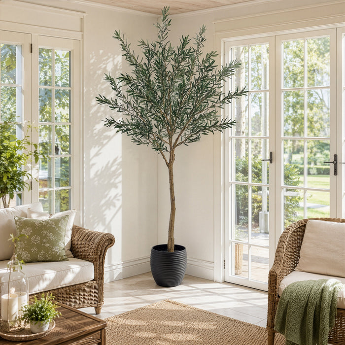 8' Olive Leaf Silk Tree w/Plastic Pot -Green - LTO234-GR