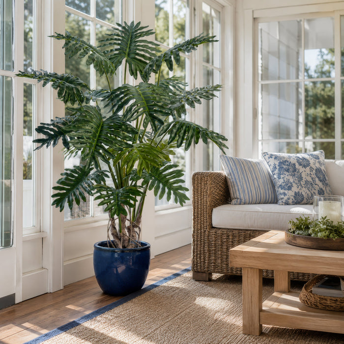 5'10" Selloum Philodendron Leaf Silk Plant w/Plastic Pot -Green - LTP022-GR
