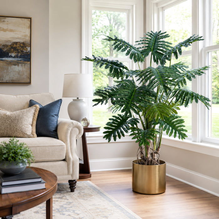 5'10" Selloum Philodendron Leaf Silk Plant w/Plastic Pot -Green - LTP022-GR