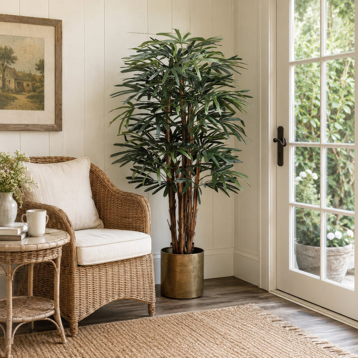5' Hawaiian Rhapis Silk Palm Tree w/Pot -Green (Pack of 2) - LTP360-GR