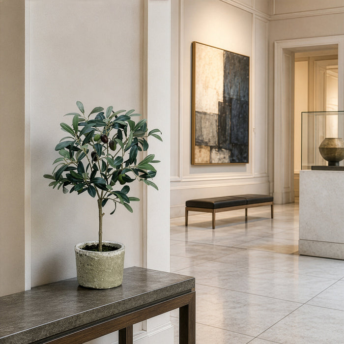 1'7" Olive Silk Tree w/Clay Pot -Green/Burgundy (Pack of 6) - LVO119-GR/BU