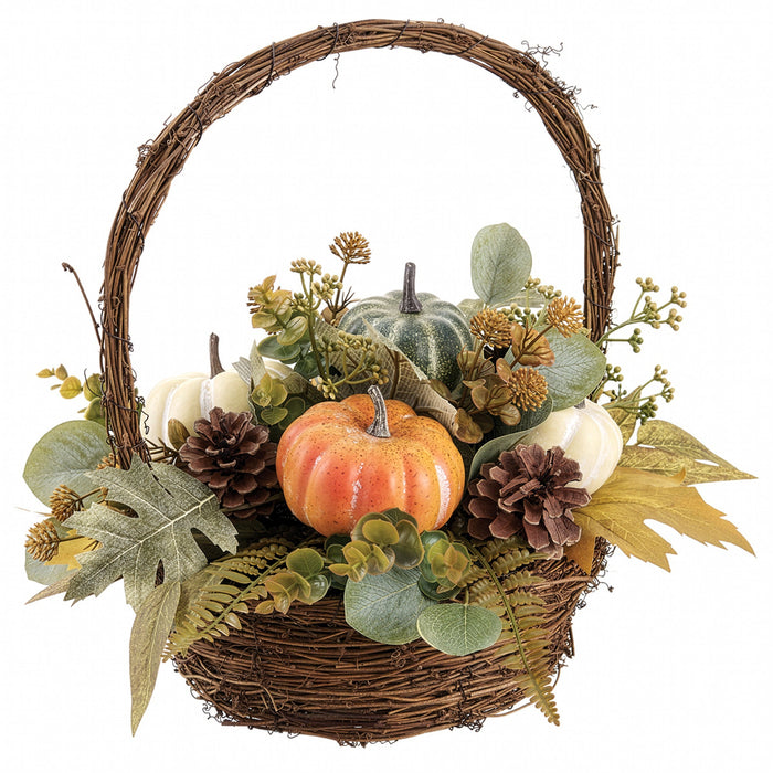15" Pumpkin & Pinecone Artificial Arrangement w/Basket -Orange/Beige (Pack of 4) - LVP170-OR/BE