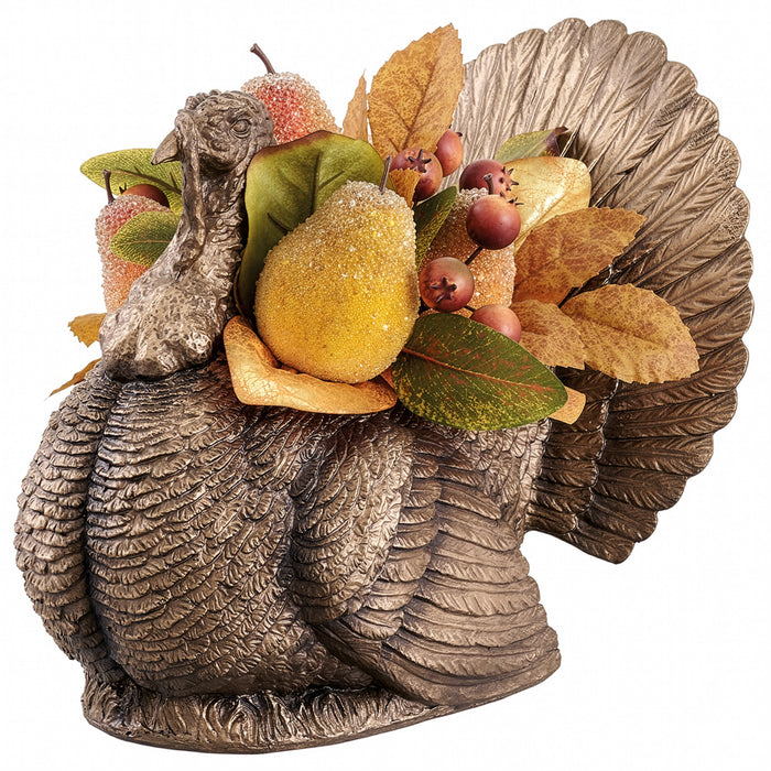 11" Beaded Pear & Berry Artificial Arrangement w/Resin Turkey -Brown/Yellow (Pack of 2) - LVP175-BR/YE