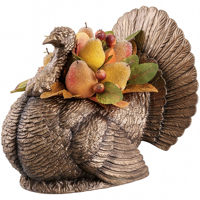 15" Beaded Pear & Berry Artificial Arrangement w/Resin Turkey -Brown/Yellow - LVP177-BR/YE