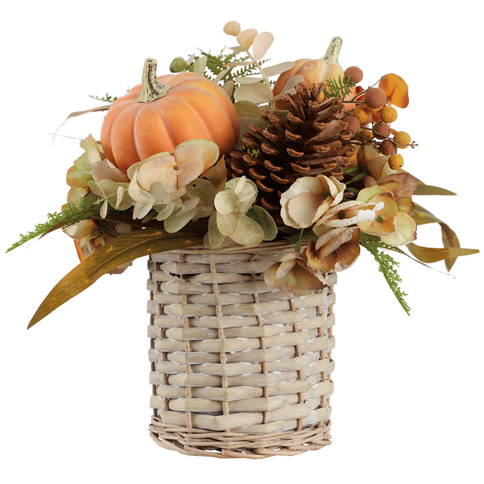 10.5" Hydrangea, Pumpkin & Pinecone Artificial Flower Arrangement w/Basket -Fall (Pack of 4) - LVP290-FA