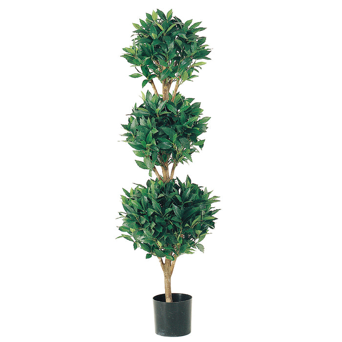 4' Sweet Bay Laurel Triple Ball-Shaped Silk Topiary Tree w/Pot - LZB314-