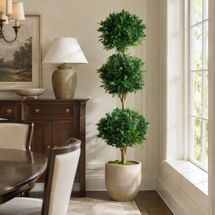 6' Sweet Bay Laurel Triple Ball-Shaped Silk Topiary Tree w/Pot -Green - LZB316-