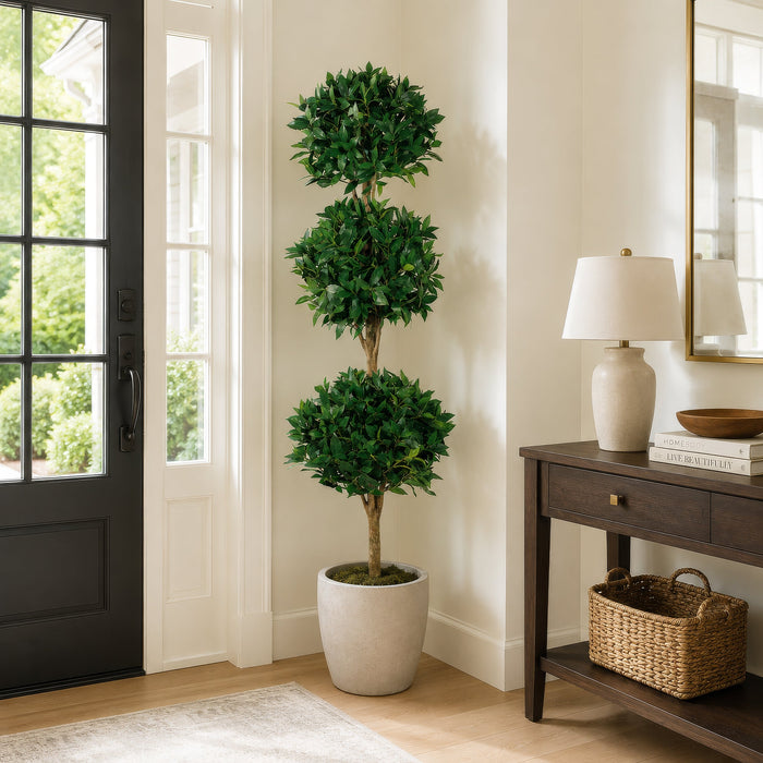 6' Sweet Bay Laurel Triple Ball-Shaped Silk Topiary Tree w/Pot -Green - LZB316-
