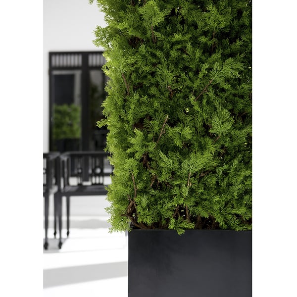 66"Hx31"W UV-Resistant Outdoor Artificial Ming Juniper Topiary Hedge w/Black Glossy Planter -Green - LZM229-GR
