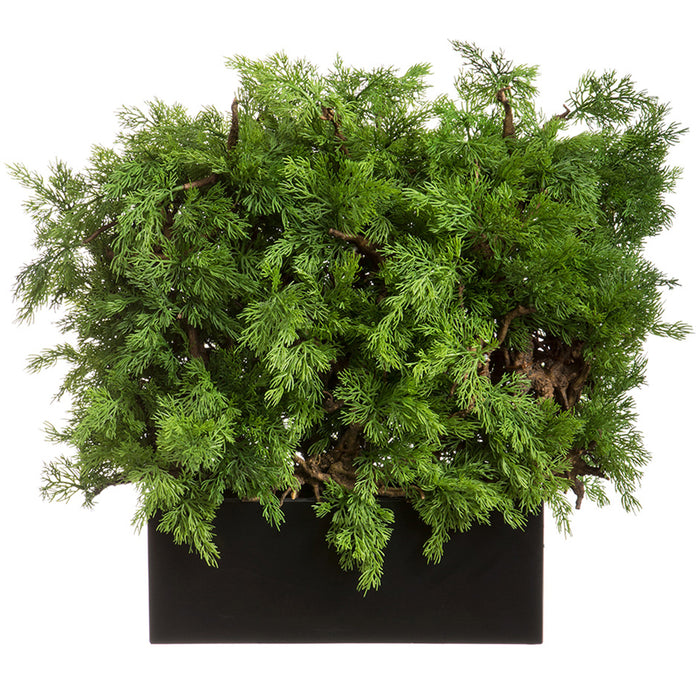 23"Hx24"W UV-Resistant Outdoor Artificial Ming Juniper Topiary Hedge w/Black Glossy Planter -Green - LZJ110-GR
