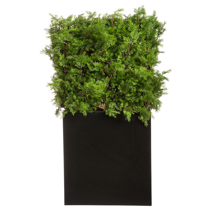 36"Hx34"W UV-Resistant Outdoor Artificial Ming Juniper Topiary Hedge w/Black Glossy Planter -Green - LZJ112-GR