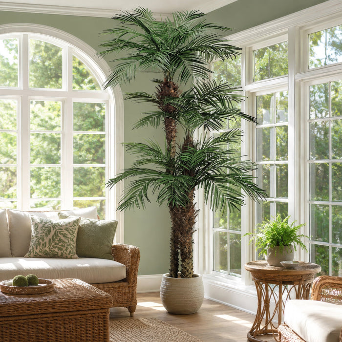 9' Triple Trunk Areca Silk Palm Tree w/Pot -Green - LZP009-GR