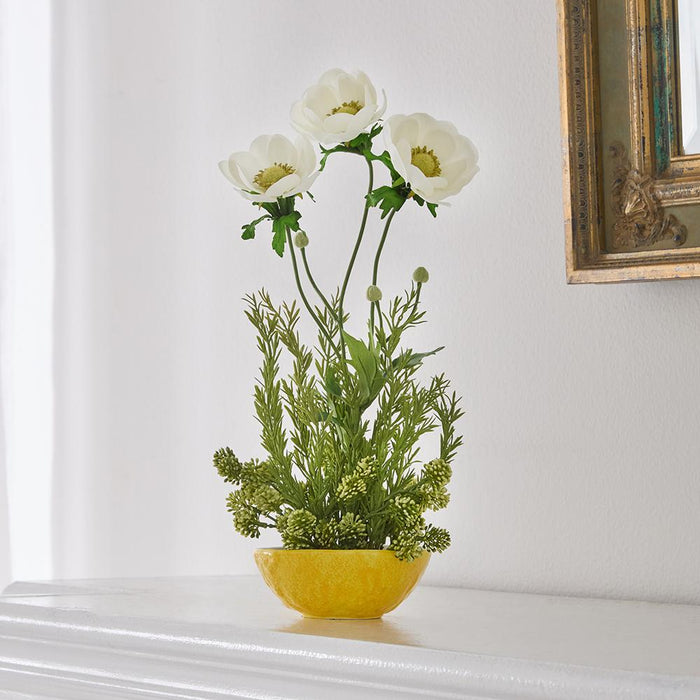 19"Hx11"W Anemone & Astilbe Silk Flower Arrangement w/Lemon Bowl -White/Green - MF8003-WH/GR