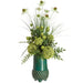 31"Hx20"W Black Eyed Susan, Snowball, Hops & Grass Silk Flower Arrangement w/Terra Cotta Vase -Cream/Green - MF8004-CR/GR
