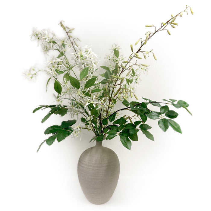 48"Hx36"W Kalanchoe Magic Bells & Fringetree Blossom Silk Flower Arrangement w/Terra Cotta Vase -White/Green - MF8011-WH/GR