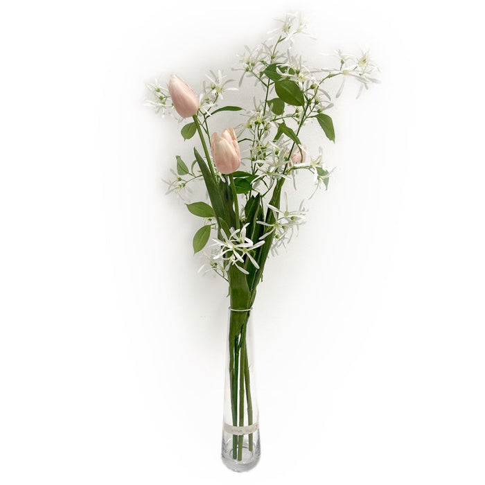 39"Hx19"W Tulip & Fringetree Blossom Silk Flower Arrangement w/Glass Vase -Pink/White - MF8012-PK/WH