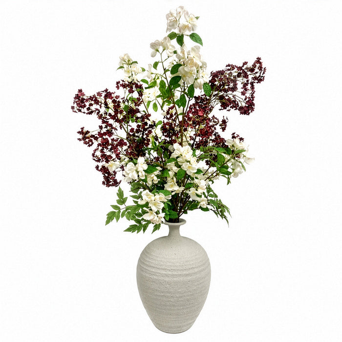42"Hx25"W Baby's Breath Gypsophila & Apple Blossom Silk Flower Arrangement w/Terra Cotta Vase -Wine/Blush - MF8014-WI/BS